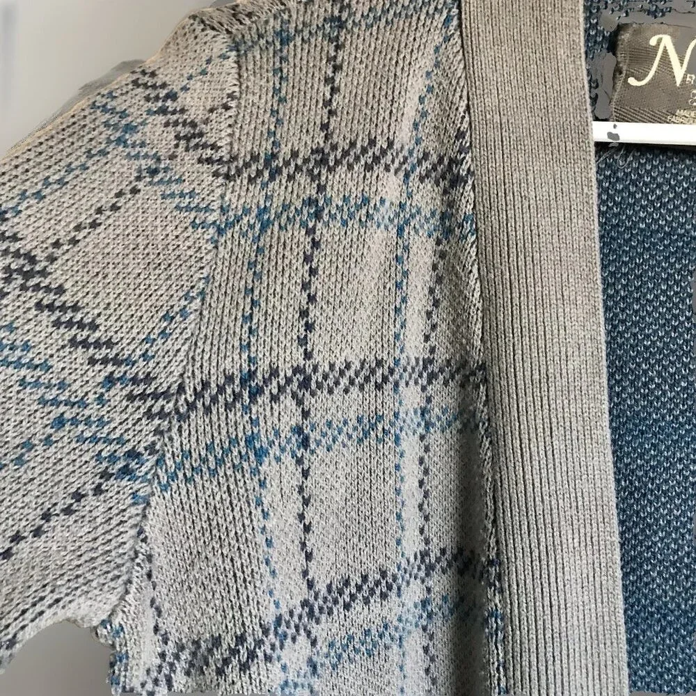 Natural‎ Reflections Women's Gray Blue Plaid Cardigan Sweater S/P Cotton